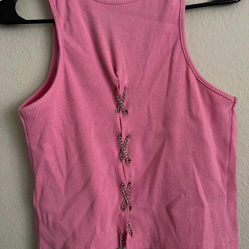 Boohoo Pink Tank Top with Chain Accent